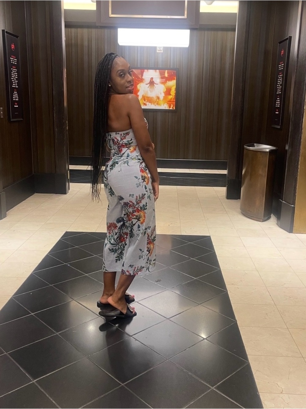 Wide-Leg Floral Striped Jumpsuit in White with Multicolor Print - Picture 2 of 5